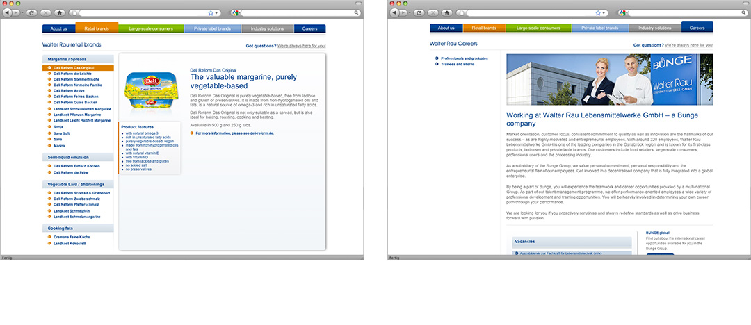 A product-detail-page and a subpage with informations about the Walter Rau company