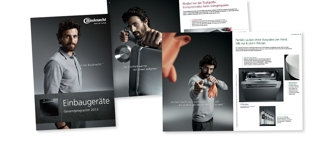 product brochures with pictures of the Bauknecht Guy, the testimonial for the campaign in 2012