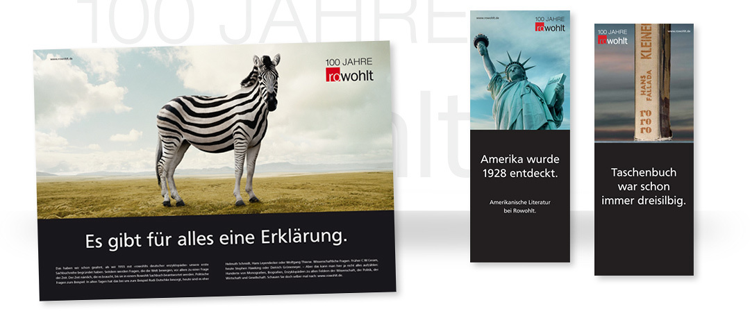 Large-scale poster and banner-examples of the print campaign for the 100 years anniversary of Rowohlt