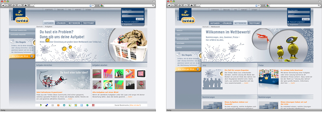 More examples of different website layouts of the community plattform, where consumers presented their ideas