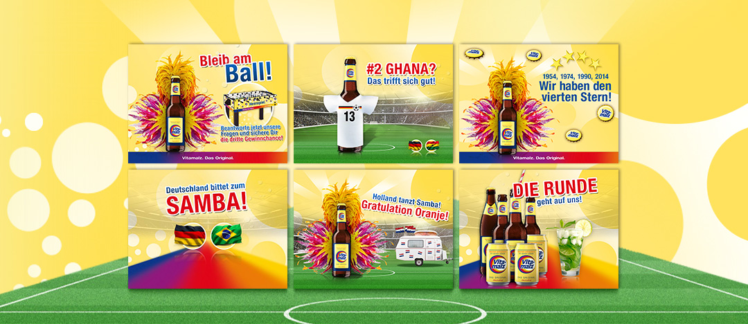 Weiterführende Motive der Vitamalz Sommerkampagne 2014 auf Facebook zur Fußball-Weltmeisterschaft