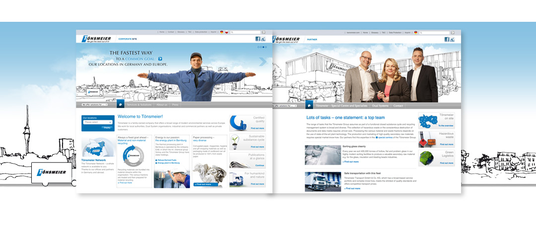 Examples of different Website-Pages, showing the Website of Tönsmeier after the relaunch in 2012