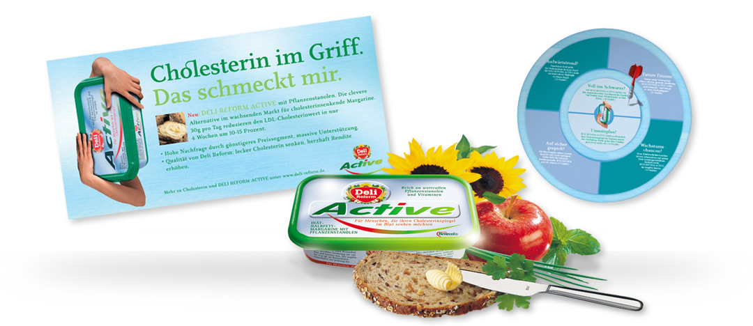 Beispiele von Werbemitteln für die Einführungskampagne von Deli Reform Active im Jahr 2003