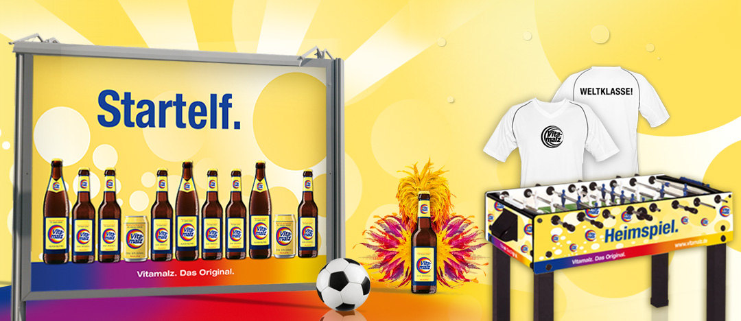 Das 18/1 Motiv „Startelf“ und die Gewinne Kickertisch und T-Shirts zur Vitamalz Sommerkampagne 2014