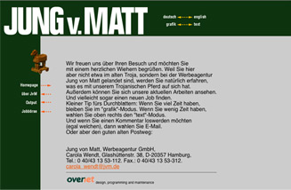 Screenshot der ersten Website der Werbeagentur Jung von Matt aus dem Jahr 1995