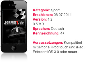 Die beliebte Formel1.de App mit Details zur iPhone Ap