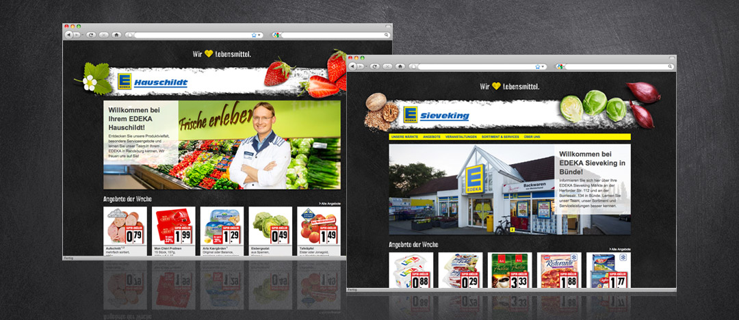 Homepage Beispiele der neu entwickelten Händler-Websites für EDEKA Einzelhändler mit Bühnenbild und Header aus dem Jahr 2014