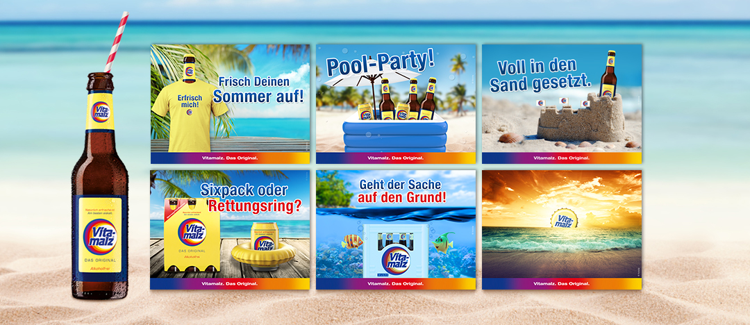 Verschiedene Motive der Vitamalz Sommerkampagne 2015 auf Facebook