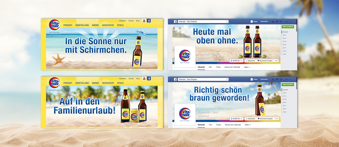 Bühnen-Motive der Vitamalz Sommerkampagne 2015 auf der Vitamalz Website und auf Facebook